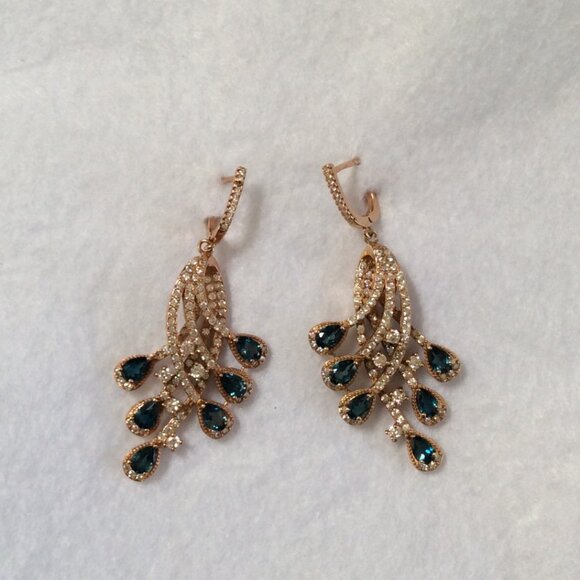 NWT 14K ROSE GOLD London Blue Topaz & CZ LARGE Earrings MSRP $750 - Picture 1 of 6